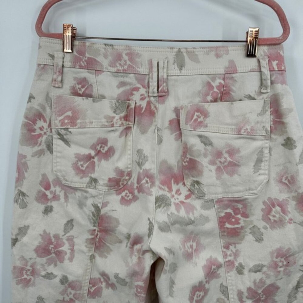 Democracy Absolution Floral Cargo Cropped Pants Pink Cream Size 14 Stretch Denim - Picture 7 of 11
